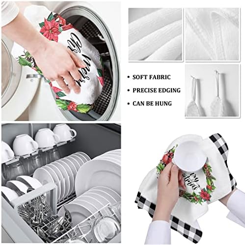 Winter Poinsettia Kitchen Towels Microfiber Absorbent Quick-Dry Eco-Friendly ZOE GARDEN