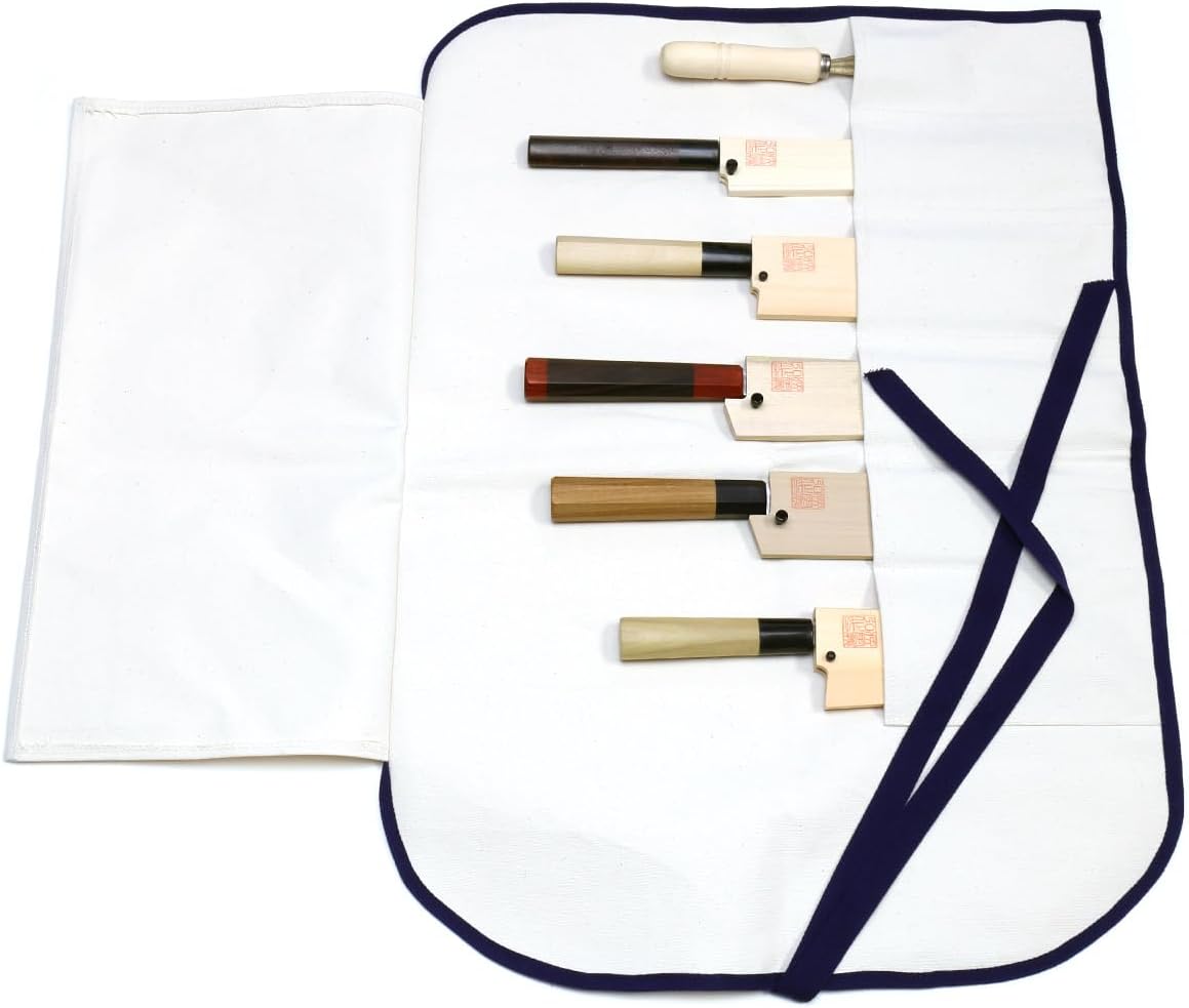 Yoshihiro Cotton Knife Pouch White 6 Slots