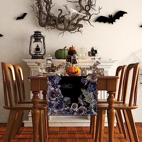 Rvsticty Halloween Table Runner Creative Skull Roses Tablecloth for Home Kitchen
