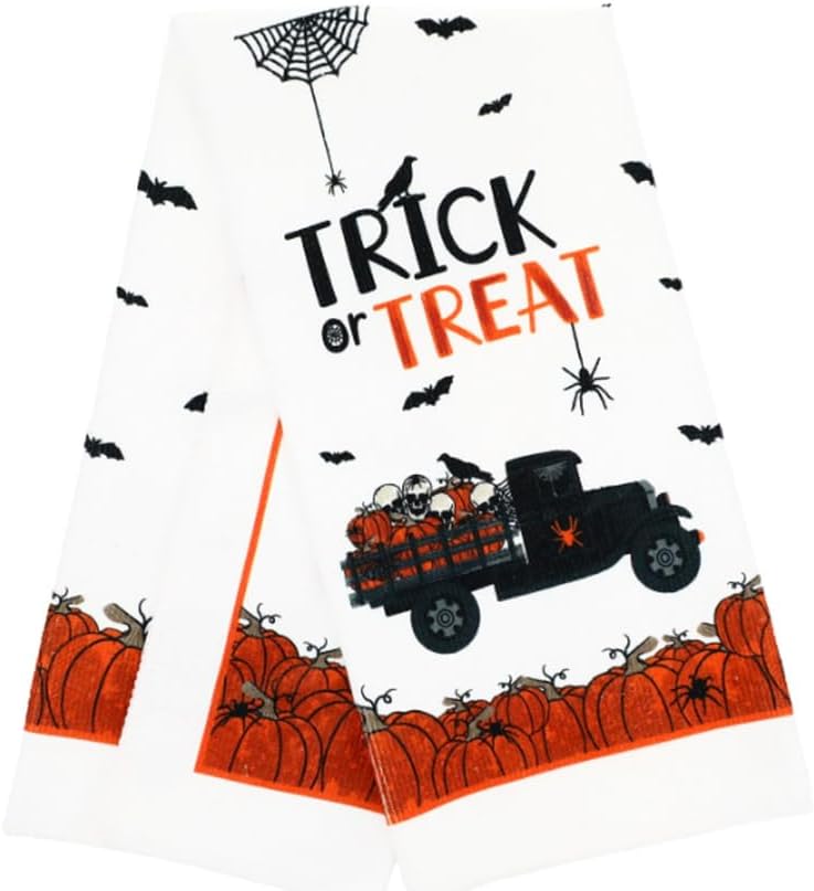 Modern Farmhouse Halloween Kitchen Towel Set with Pot Holders Oven Mitt
