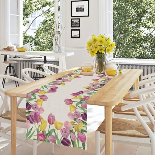 BOTB LIHM 13x90 Inch Burlap Table Runner for Home Kitchen Dining