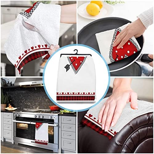 Homie Kitchen Towels Heart Design Red Microfiber 18x28 2-Pack