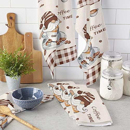 Professionally Designed ZOE GARDEN Coffee Gnomes Kitchen Towels Durable Washable