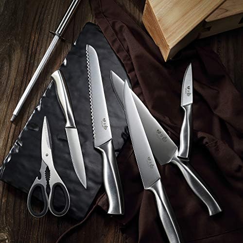 SIXILANG 8-Piece Knife Set with Oak Block and Sharpener