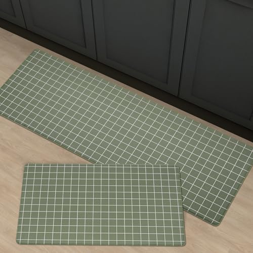 FRESHMINT 2-Piece Kitchen Mat Set Anti-Fatigue Plaid Windowpane Kitchen Mat