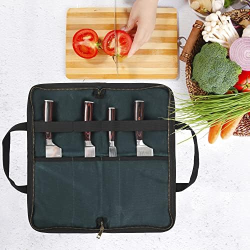 Kaaltisy Chefs Knife Bag - 16OZ Waxed Canvas Knife Holder with 4 Slots