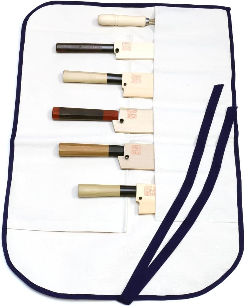 Yoshihiro Cotton Knife Pouch White 6 Slots