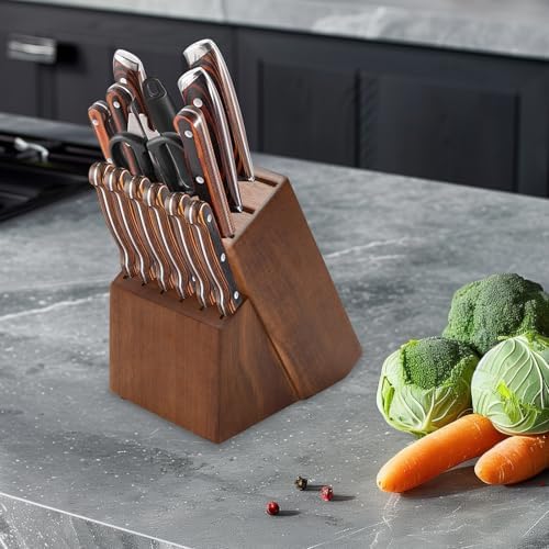 Wooden Kitchen Knife Block - 14-Piece Universal Kitchen Knife Holder
