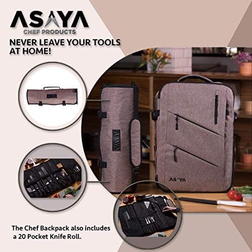 Asaya Chef Knife Backpack with 20 Pocket Knife Roll Bag