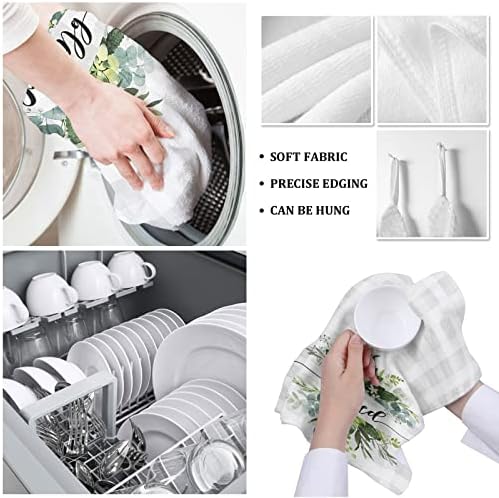 ZOE GARDEN Plaid Eucalyptus Kitchen Towels Quick-Dry Microfiber Set of 2