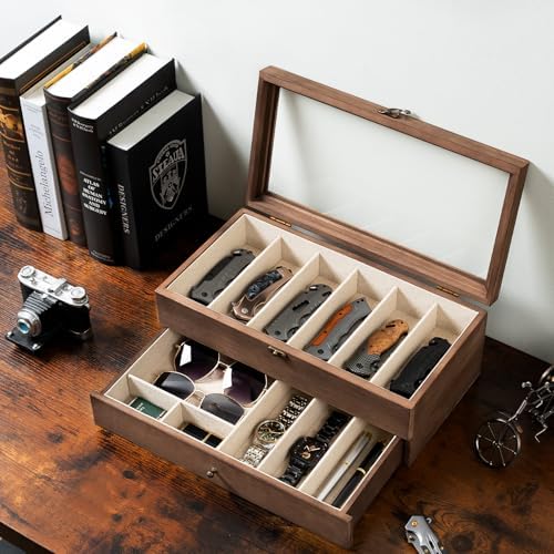 Beautiful Wooden Knife Display Case with 9 Knives