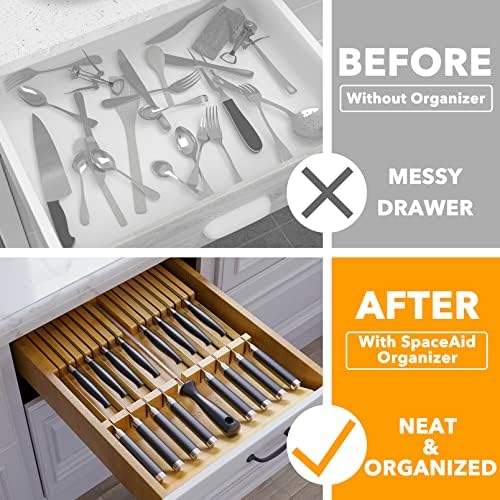 SpaceAid Bamboo Knife Block Kitchen Organizer for Drawers
