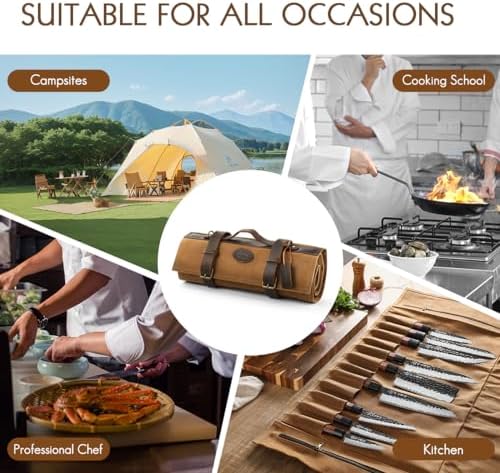 High-Quality Chefs Knife Roll Bag with Leather
