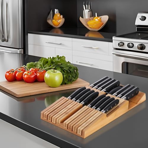 HHXRISE Bamboo Knife Organizer Removable Space-Saving Health-Safe 16 Knives Organizer