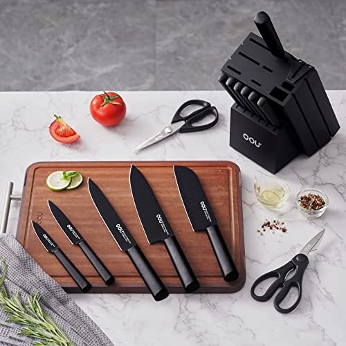 OOU 15 Piece Kitchen Knife Block Set with Sharpening
