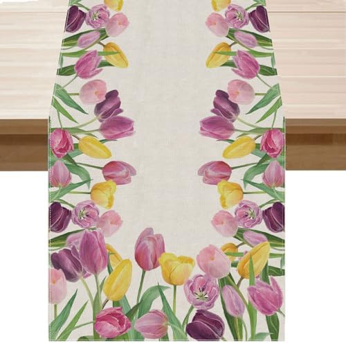 BOTB LIHM 13x90 Inch Burlap Table Runner for Home Kitchen Dining