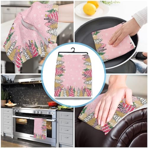Pink Christmas Tree Microfiber Kitchen Towels