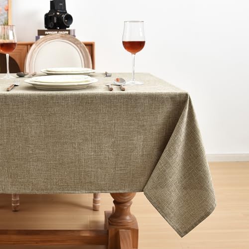 Fitable Faux Linen Table Clothes 60x84 Inch - 2 Pack Khaki Tablecloths