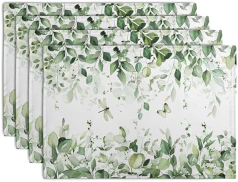 Sage Green Leaf Place Mats Set of 4 Eucalyptus Leaves Placemats 1218 Inch