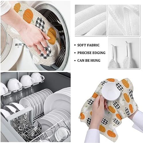 Pumpkin Kitchen Towels Set Durable Microfiber Kitchen Dishcloth Fall-Themed 18x28