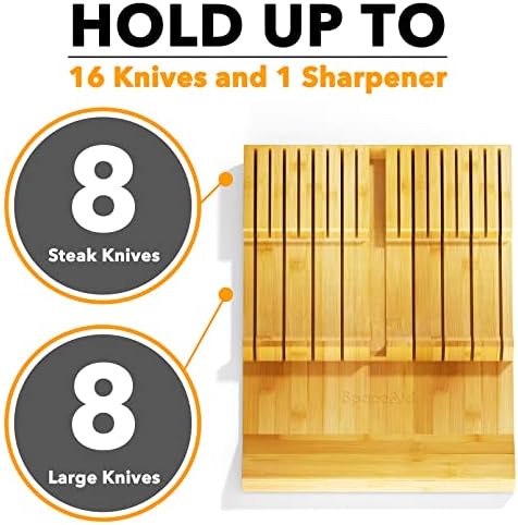 SpaceAid Bamboo Knife Block Kitchen Organizer for Drawers