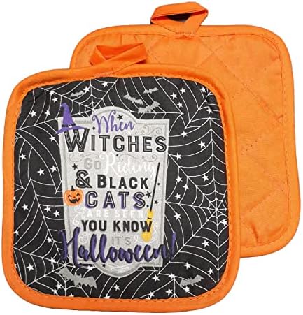 Witch Black Cat Halloween Kitchen Linen Set