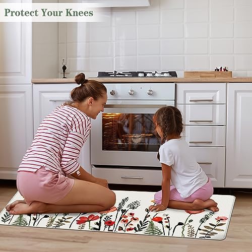 Colorful Flower Fern Kitchen Rugs Set