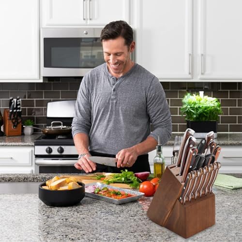 Wooden Kitchen Knife Block - 14-Piece Universal Kitchen Knife Holder