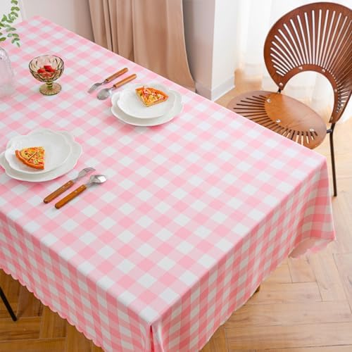 Elegant Pink Gingham Tablecloth for Cozy Kitchen Settings