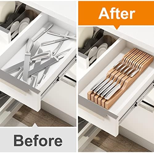 GHWIE Bamboo Knife Block Organizer for Drawer