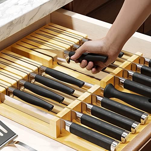 SpaceAid Bamboo Knife Block Kitchen Organizer for Drawers