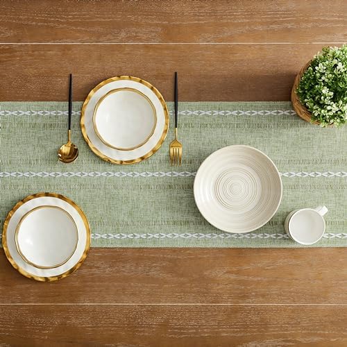 Hemstitch Farmhouse Table Runner Sage Green