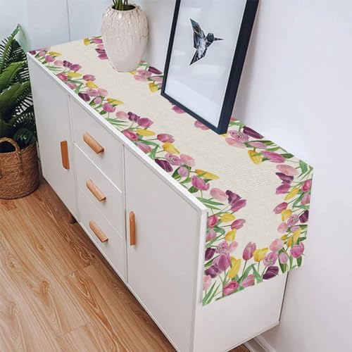 BOTB LIHM 13x90 Inch Burlap Table Runner for Home Kitchen Dining