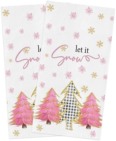 Blush Pink Gold Snowflakes Kitchen Towels