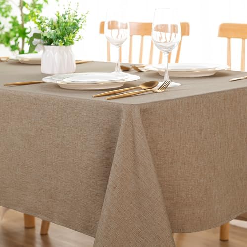 DWCN Rectangle Faux Linen Tablecloth - 60x84 Inch Khaki 1