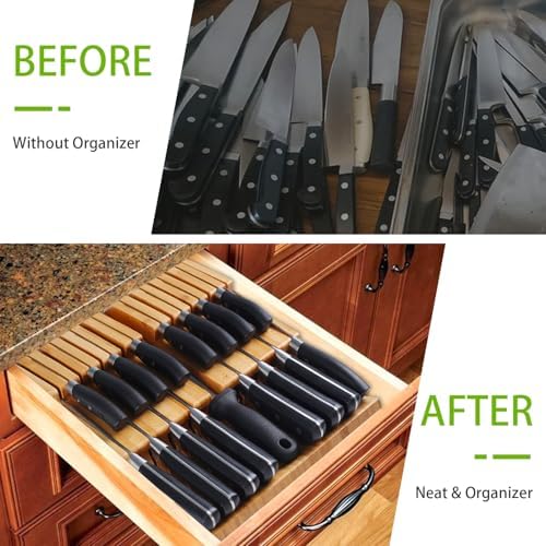 HHXRISE Bamboo Knife Organizer Removable Space-Saving Health-Safe 16 Knives Organizer