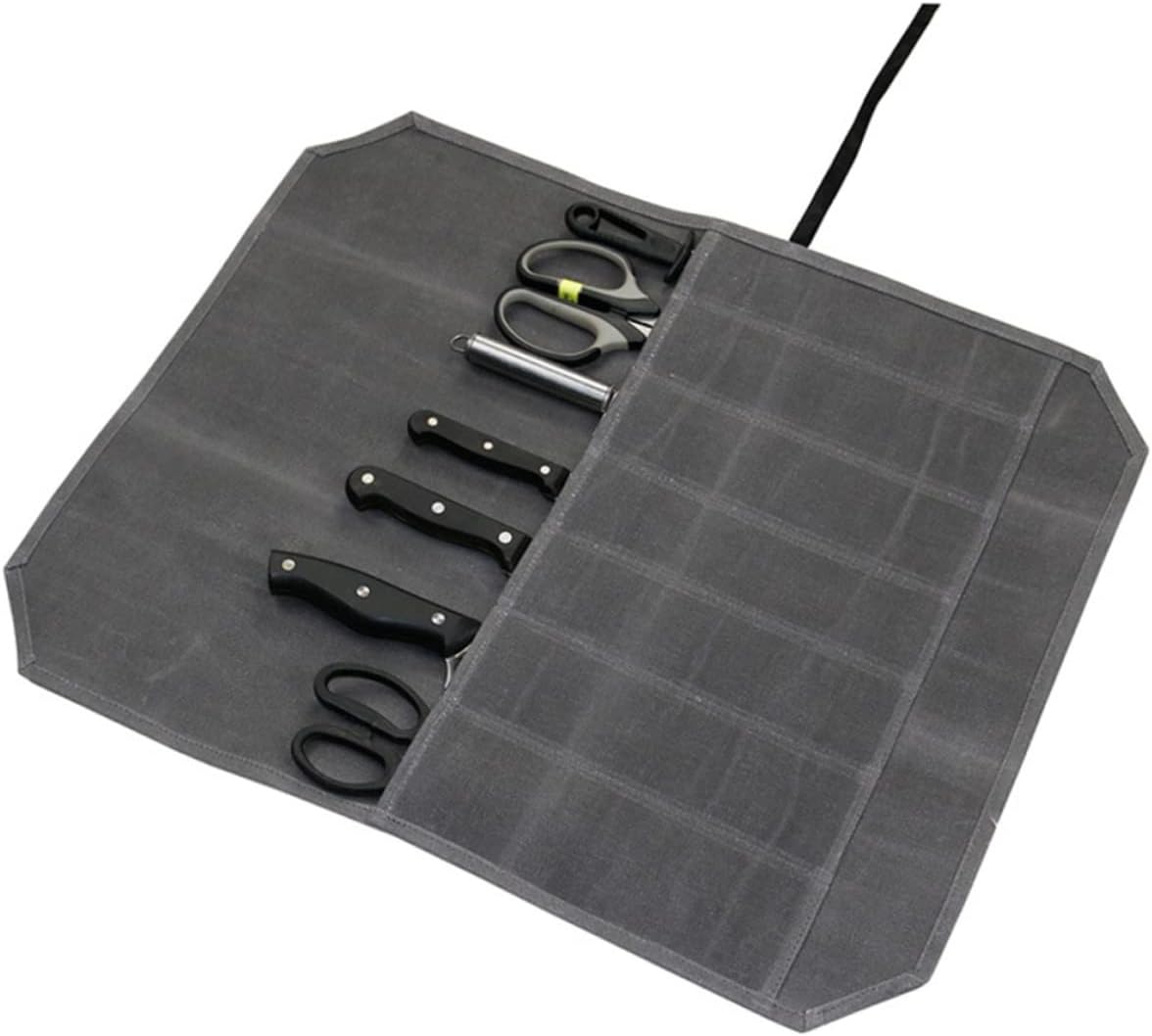 Mikinona Elegant Grey Chef Knife Storage Roll Bag for Travel
