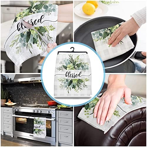 ZOE GARDEN Plaid Eucalyptus Kitchen Towels Quick-Dry Microfiber Set of 2