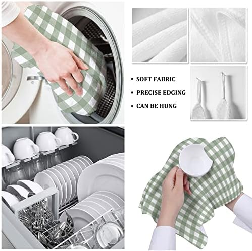 ZOE GARDEN Sage Green Kitchen Towels 18x28 Buffalo Plaid Check