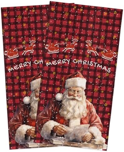 Plaid Santa Claus Kitchen Towels 2-PC Set 18x28