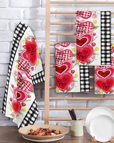 Valentines Day Waffle Kitchen Hand Towels Set of 3