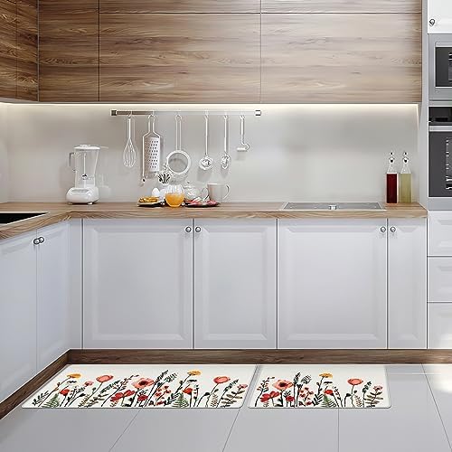 Colorful Flower Fern Kitchen Rugs Set
