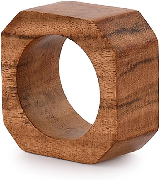 BHAVATU Acacia Wood Napkin Rings Set of 12 Brown