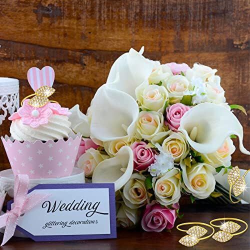 Hotop 100-Piece Gold Bling Napkin Rings Set Featuring Rhinestone Design
