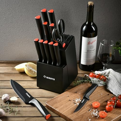 15-Piece Professional Kitchen Knife Set with Block and Sharpener