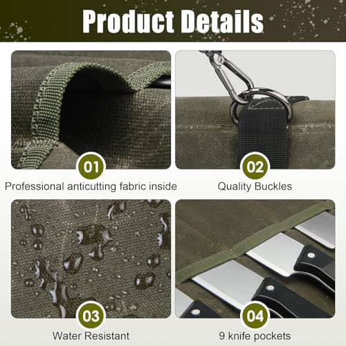 QEES Durable Chefs Knife Roll Bag