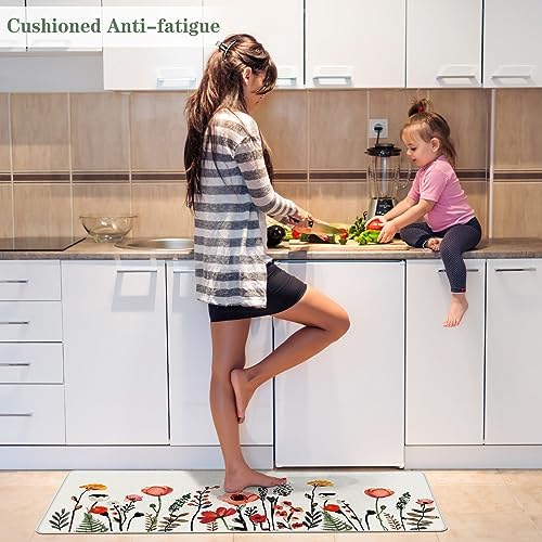 Colorful Flower Fern Kitchen Rugs Set