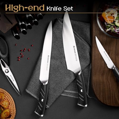 Premium German Steel Knife Set with Dual Sharpener Aesthetic Handle Design