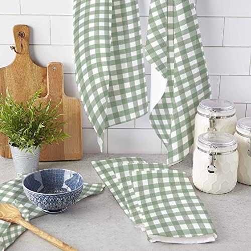 ZOE GARDEN Sage Green Kitchen Towels 18x28 Buffalo Plaid Check