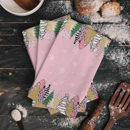 Pink Christmas Tree Microfiber Kitchen Towels